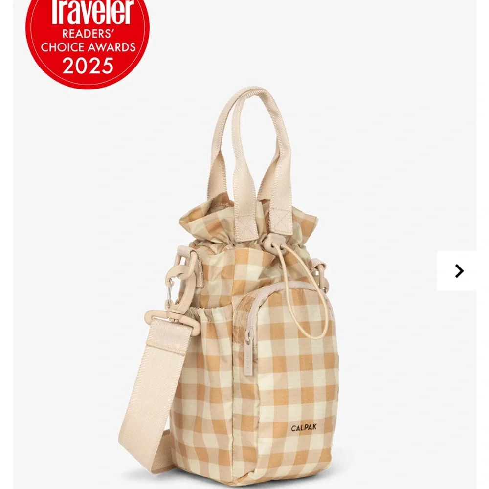 Calpak Beige Plaid Crossbody Water Bottle Holder - Picture 4 of 4